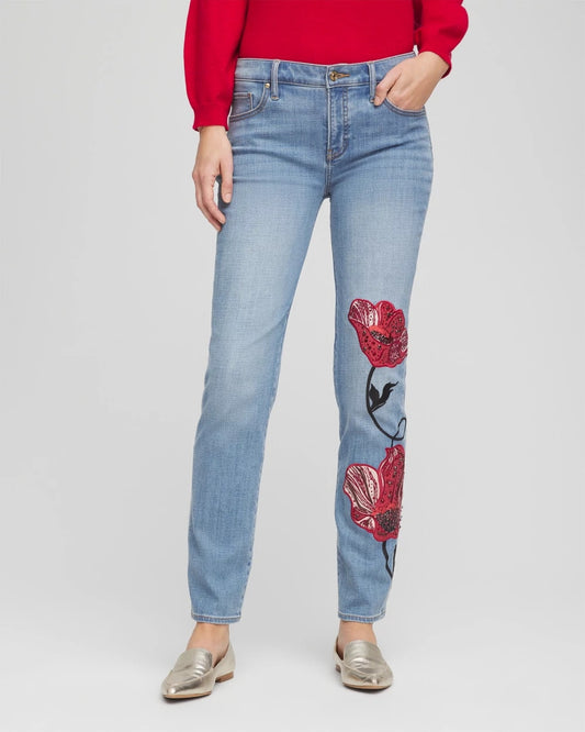 Placed Floral Girlfriend Slim Ankle Jeans - Chico's
