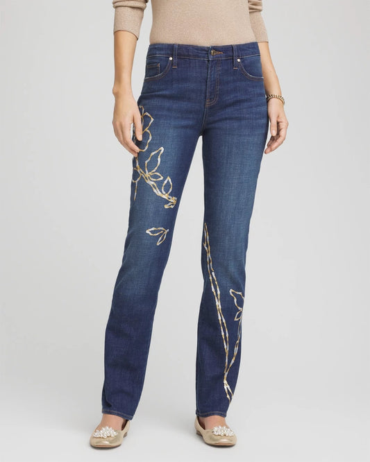 Sequins Rose Girlfriend Slim-Leg Jeans - Chico's