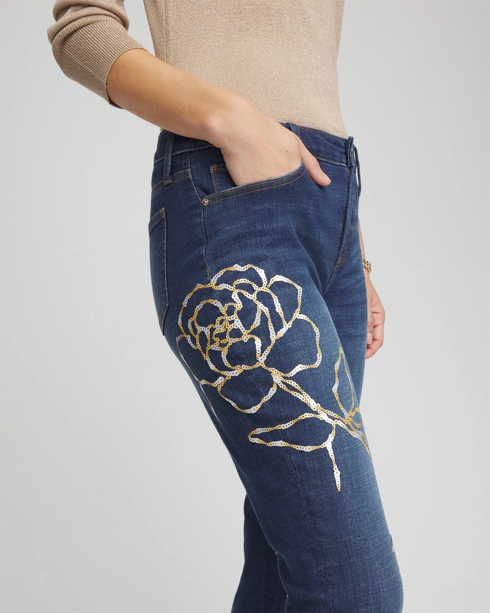 Sequins Rose Girlfriend Slim-Leg Jeans - Chico's