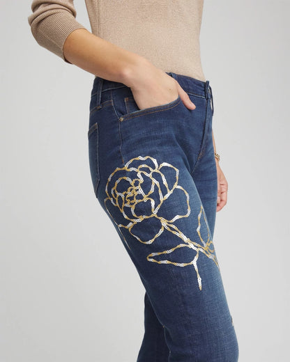 Sequins Rose Girlfriend Slim-Leg Jeans - Chico's
