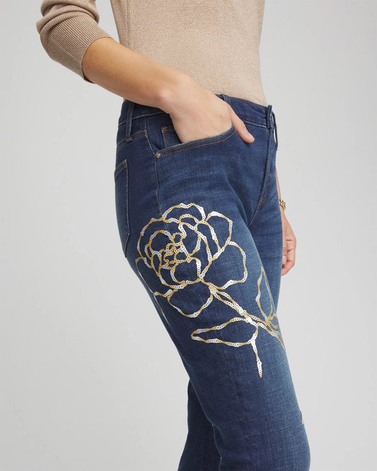 Sequins Rose Girlfriend Slim-Leg Jeans - Chico's