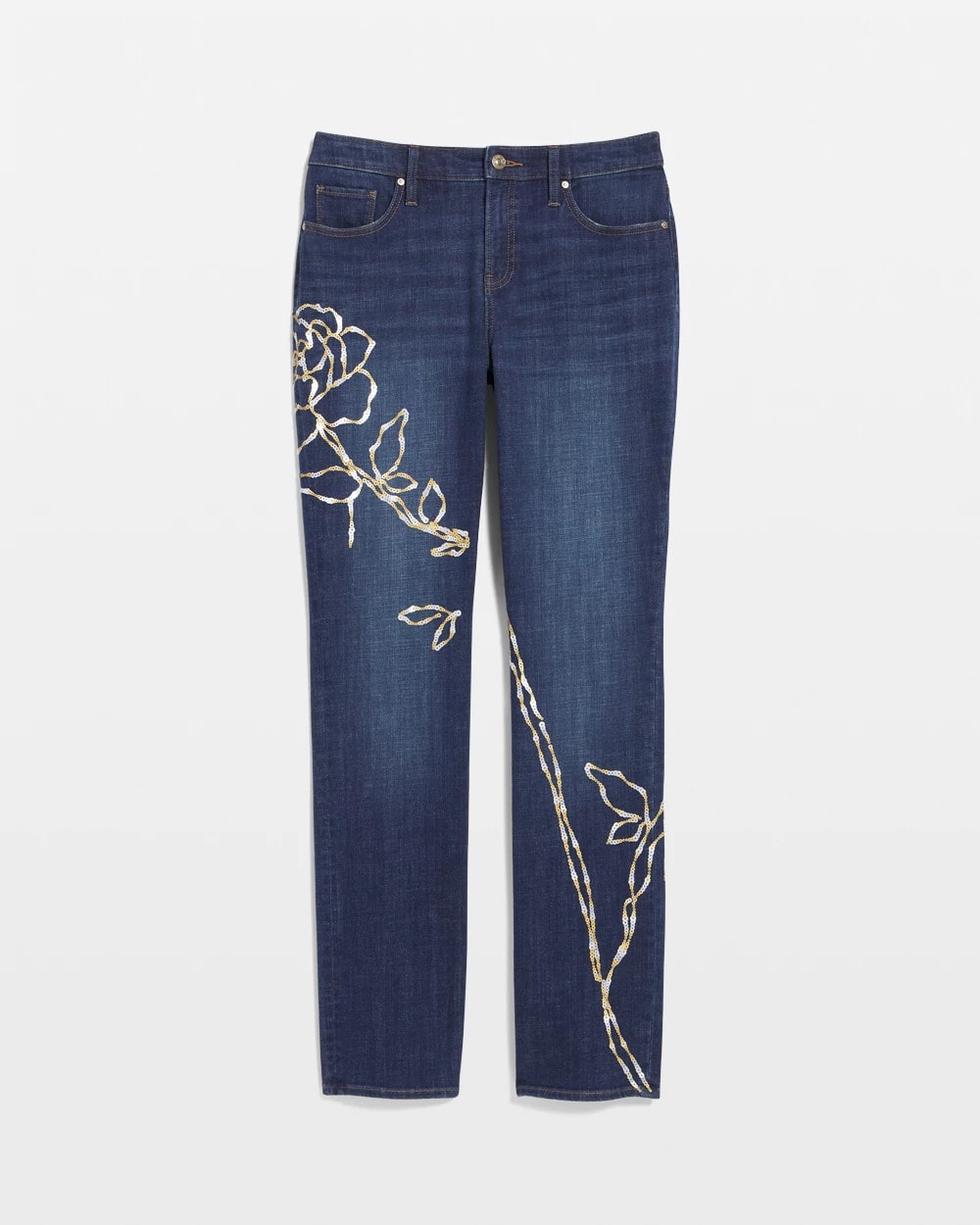 Sequins Rose Girlfriend Slim-Leg Jeans - Chico's