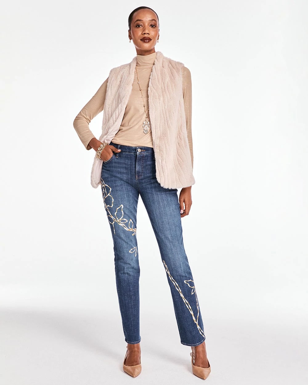 Sequins Rose Girlfriend Slim-Leg Jeans - Chico's