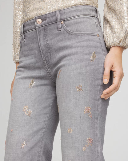 Rose Gold Embellished Girlfriend Flared Jeans - Chico's