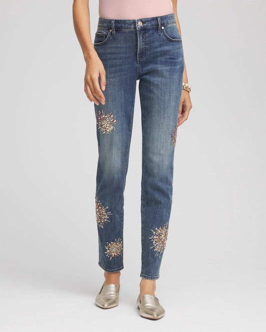 Embellished Starbursts Girlfriend Slim Ankle Jeans - Chico's