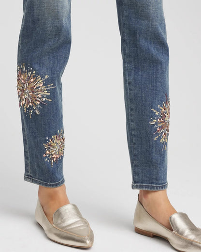 Embellished Starbursts Girlfriend Slim Ankle Jeans - Chico's
