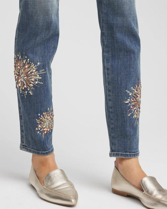 Embellished Starbursts Girlfriend Slim Ankle Jeans - Chico's