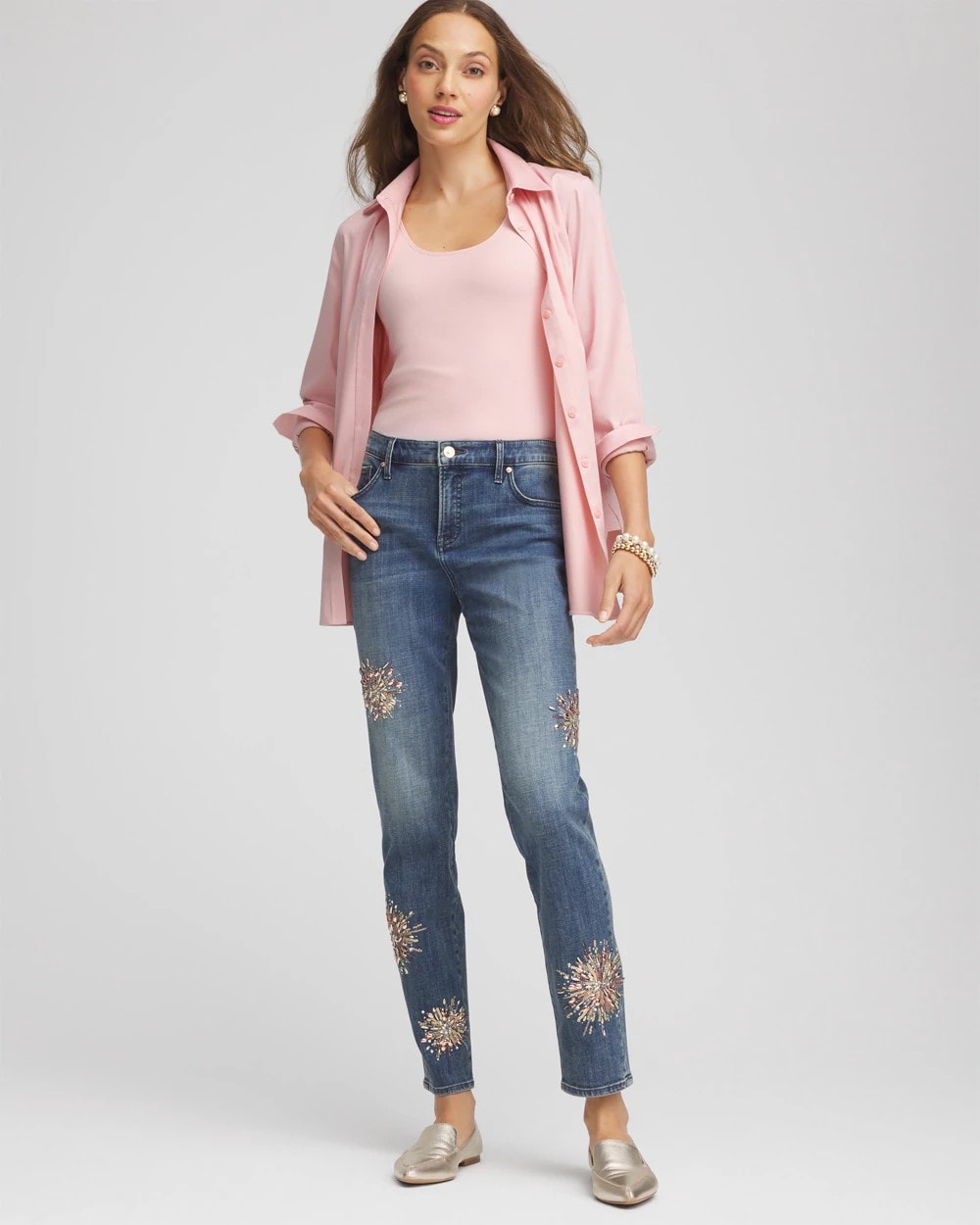 Embellished Starbursts Girlfriend Slim Ankle Jeans - Chico's