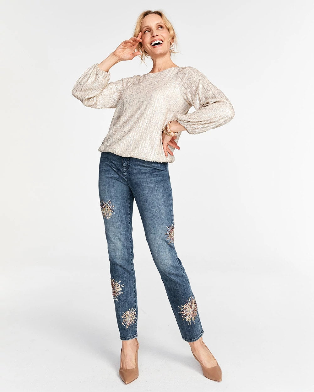 Embellished Starbursts Girlfriend Slim Ankle Jeans - Chico's